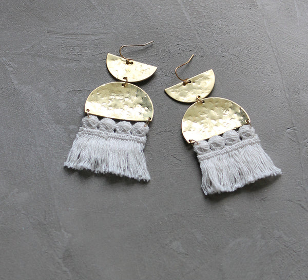 sura brass and fringe statement earrings