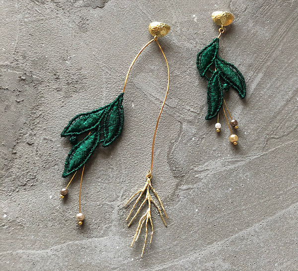 emerald winter berry asymmetrical earrings