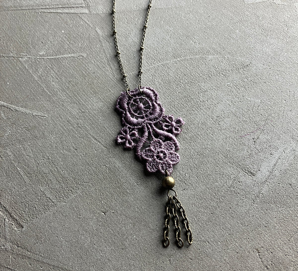 freja lavender lace tassel necklace