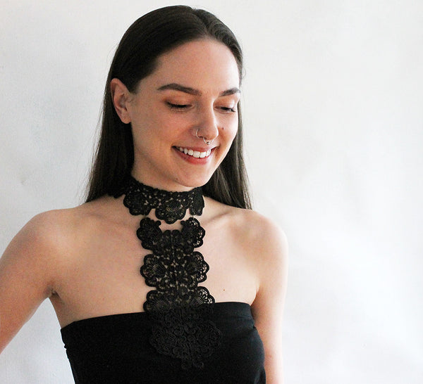 hautelle black lace bib choker