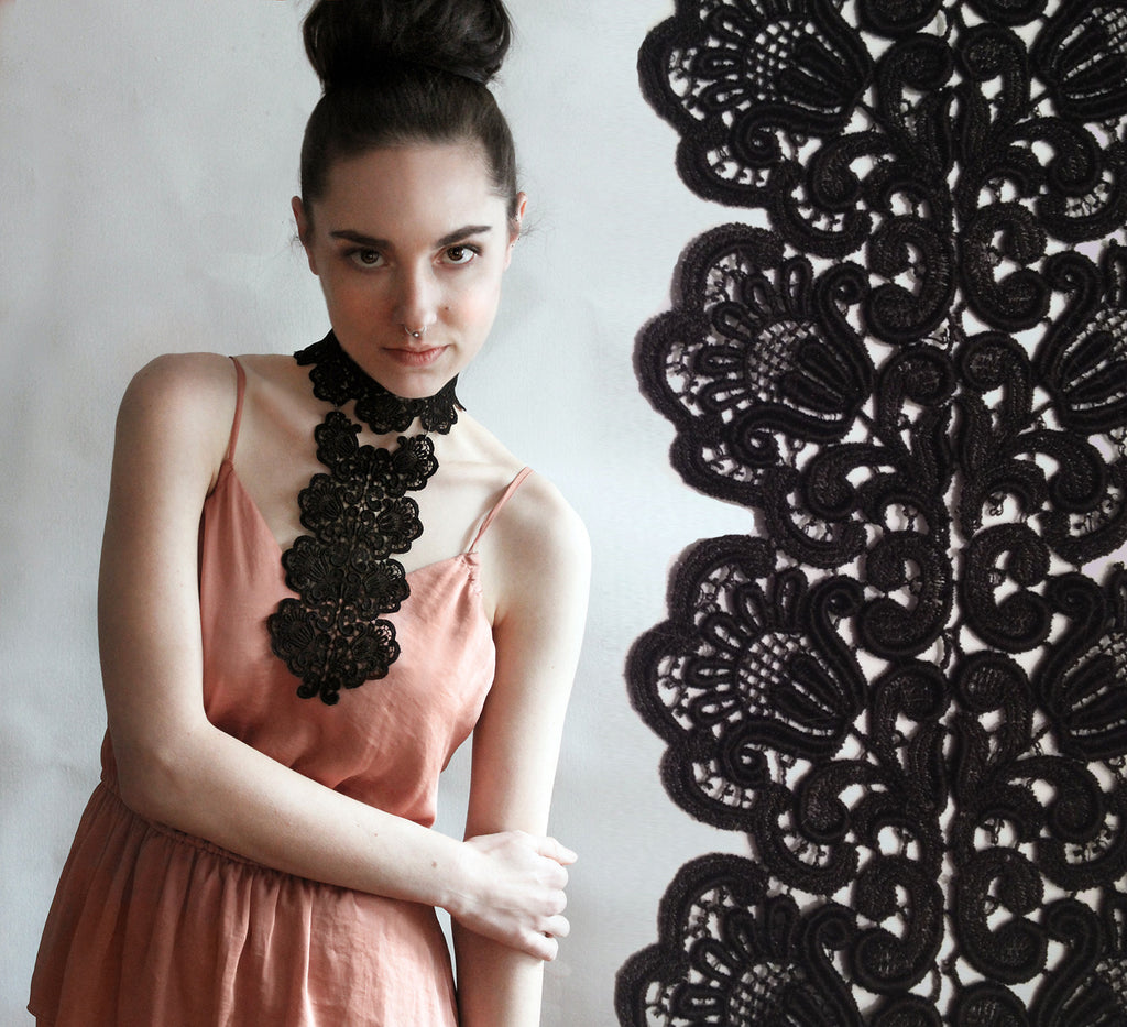 hautelle black lace bib choker