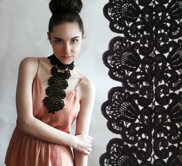 hautelle black lace bib choker