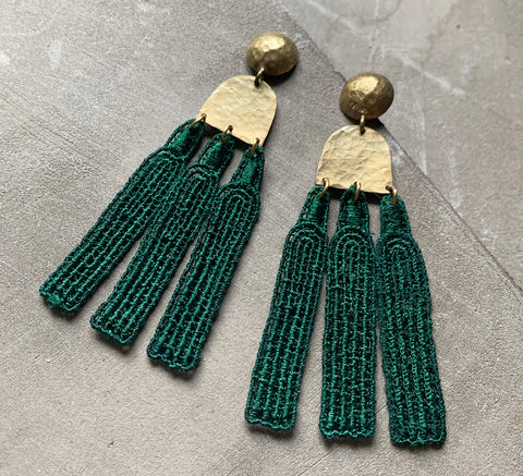 petra green lace earrings