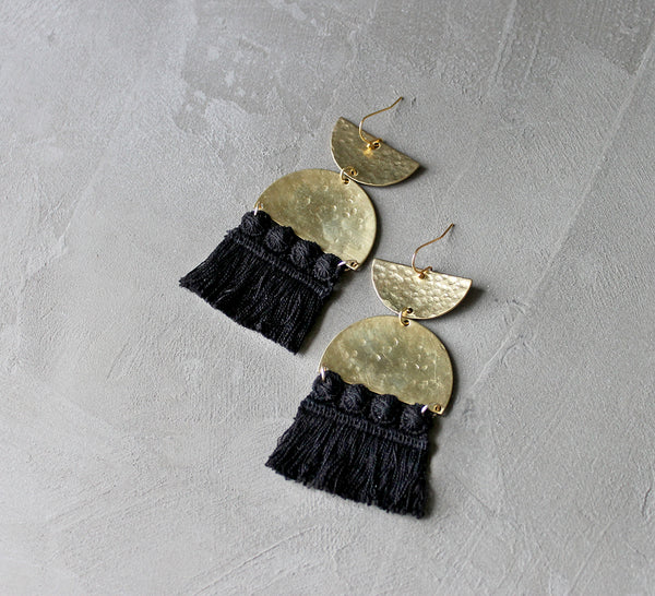 black fringe tassel earrings