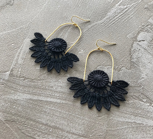 ceres black floral statement earrings