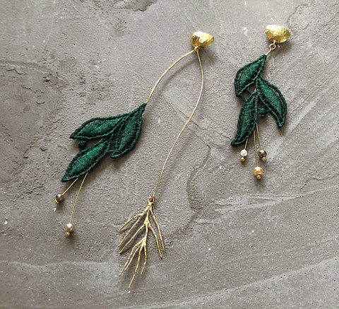 emerald winter berry asymmetrical earrings